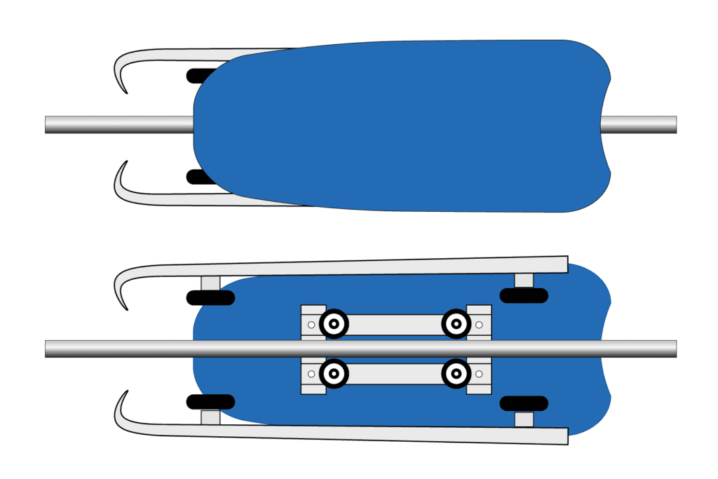 The luge sled seen from above and below